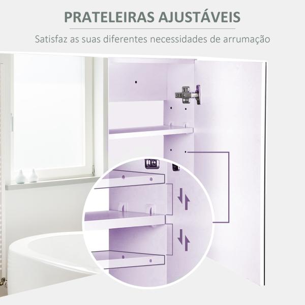 Armário Casa de Banho com Espelho com 2 Portas 3 Prateleiras Internas Estilo Moderno 80x15x60 cm Roxo Claro