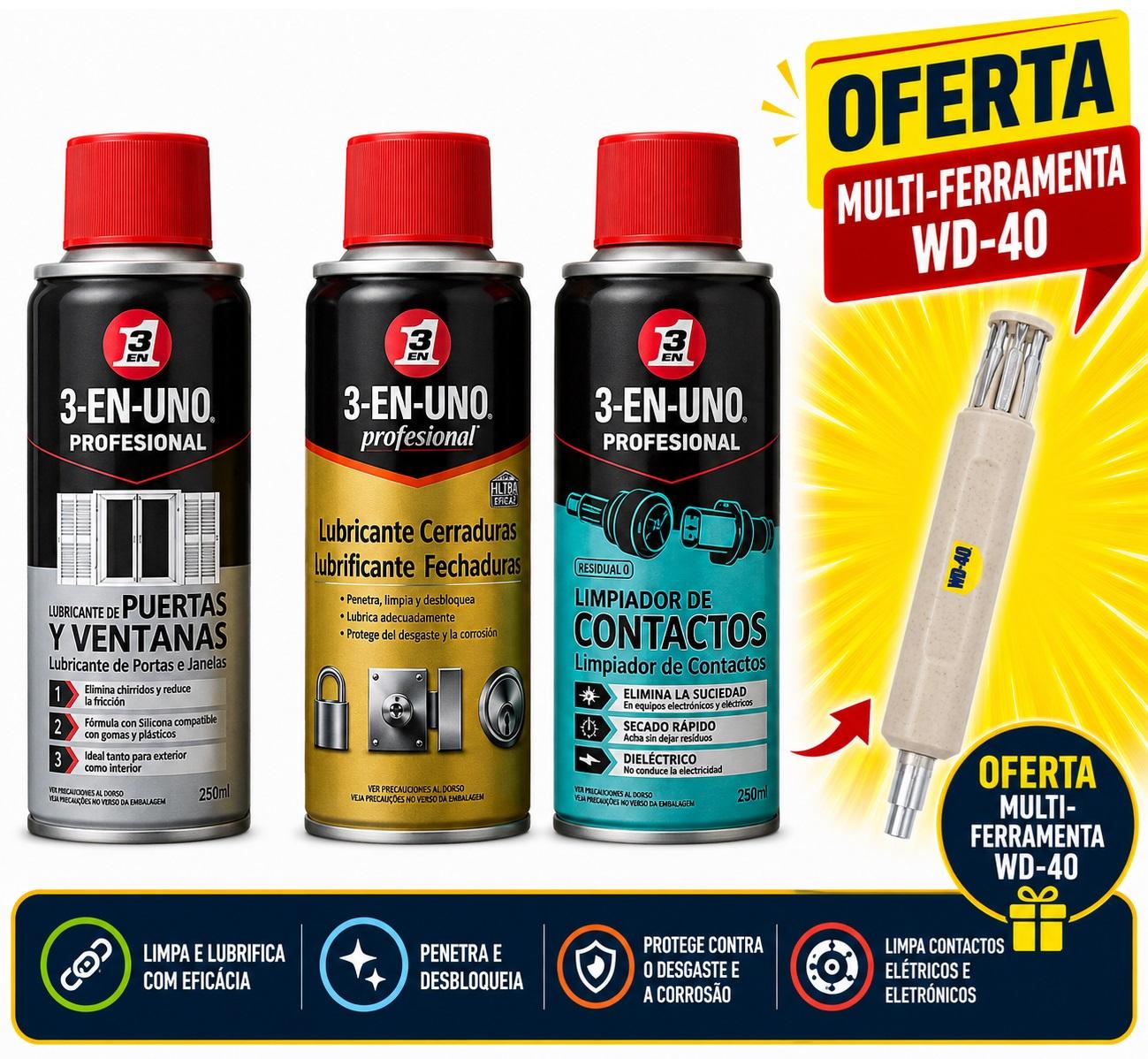 Pack SOS Casa (Lubrificante Portas/Janelas, Fechaduras e Limpa Contactos) - 3 - EN - UNO
