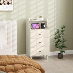 Cómoda com 3 Gavetas Cómoda de Quarto Estreita com Prateleiras Abertas Anti - Tombo Gaveteiro Alto 47x29x95 cm Branco Acinzentado