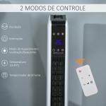 Aquecedor Cerâmico de Torre 1000/2000W com Controle Remoto Tela LED 3 Modos de Aquecimento Termostato Temporizador e Oscilação 65° para 25m² 21x21x73cm Branco