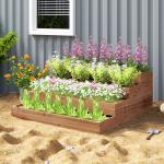 Floreira de Madeira Elevada de 4 Níveis com Desenho em Escada para Cultivos Plantas e Flores 113x113x46 cm Castanho Escuro