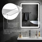 Espelho Casa de Banho com Luzes LED 70x90 cm Função Antiembaciamento 3 Temperaturas de Cor Ajustável e Função de Memória Prata