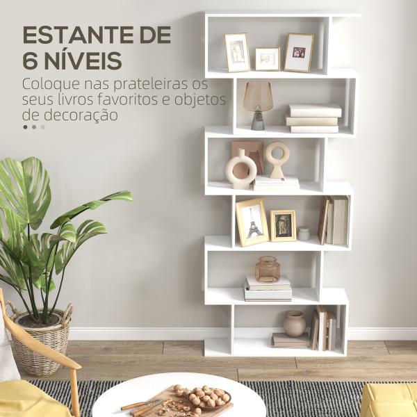 Estante de 6 prateleiras para Sala de jantar Sala de estar Design moderno Suporte de parede 80x23x192cm Madeira