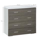 Cómoda com 4 Gavetas Moderna para Dormitório Corredor Sala de Estar 76x35x72 cm Cinzento e Branco