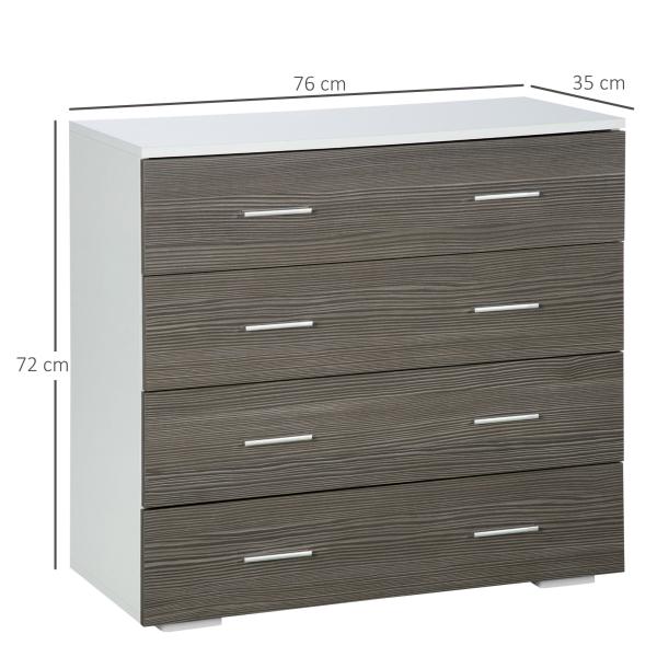 Cómoda com 4 Gavetas Moderna para Dormitório Corredor Sala de Estar 76x35x72 cm Cinzento e Branco