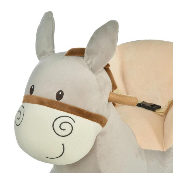 Baloiço Infantil em Forma de Burro para Bebés 18 - 36 Meses com Som Cinto de Segurança Apoio para os Pés 61x34x58 cm Cinza