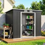 Abrigo de Jardim 213x130x173 Abrigo de Exterior de Aço Galvanizado com Porta Corredeira para Armazenamento Cinza Escuro