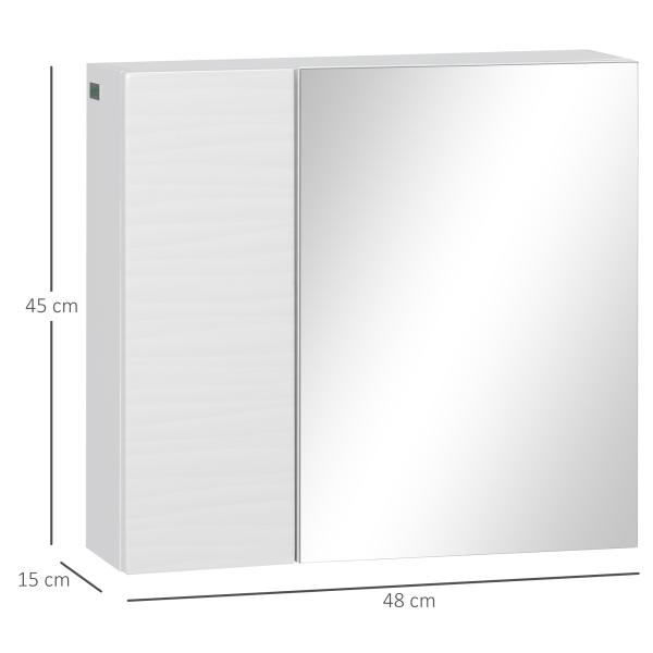 Armário de Casa de Banho com Espelho, 2 Portas e Prateleiras Ajustáveis, 48x15x45 cm, Branco