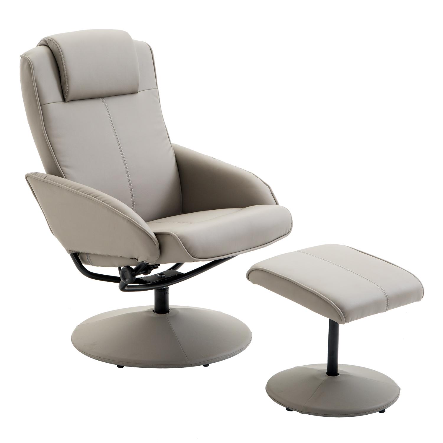 Poltrona Relax Reclinável até 145° com Banco de Apoio para os Pés Poltrona Giratória 360° Estofada em PU e Estrutura de Aço 78x67x98cm Cinza