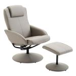 Poltrona Relax Reclinável até 145° com Banco de Apoio para os Pés Poltrona Giratória 360° Estofada em PU e Estrutura de Aço 78x67x98cm Cinza