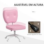 Cadeira de Escritório Estofada em PU com Altura Ajustável Sem Braços Cadeira de Estudo Dormitório 46x59x82 - 92 cm Rosa
