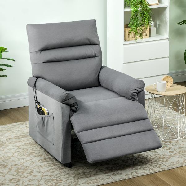 Poltrona Relax com Aquecimento Lombar e Massagem por Vibração Reclinável Função de Memória 82x99x106 cm Cinzento
