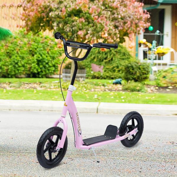 Trotinete para Crianças acima de 5 anos Scooter de 2 Rodas Grandes de 12 Polegadas com Freio e Guidão Ajustável em Altura Carga Máx. 50kg 120x52x80 - 88cm Rosa