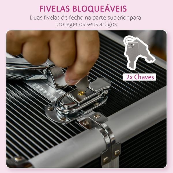 Mala de Maquilhagem Professional com Rodas 6 Gavetas Extensíveis Fechadura 2 Chaves e Alça Retrátil 36x23x58cm Preto