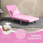 Sofá - Cama Individual Dobrável com Encosto Ajustável 5 Posições Cadeirão - Cama Estofado com Almofada 72x75x85 cm Rosa