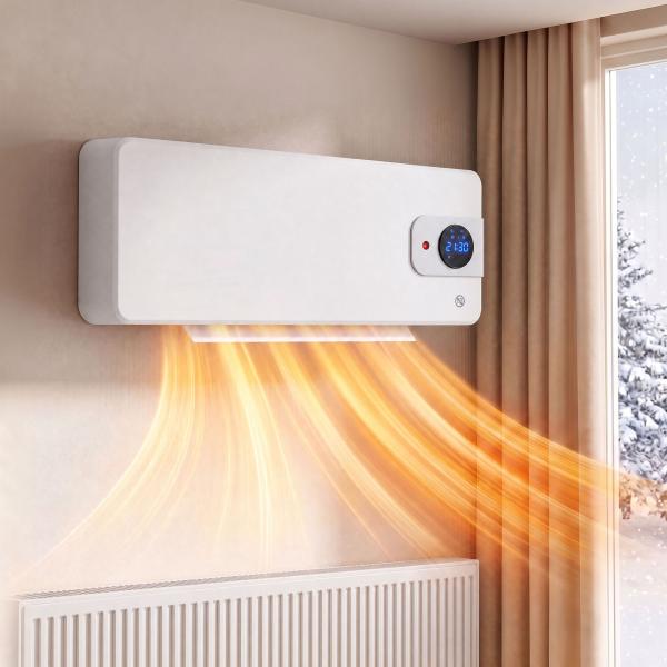 Aquecedor Elétrico de Parede 2000W com 3 Modos, Wi - Fi, Ecrã LED, Termóstato, Temporizador e Oscilação Branco