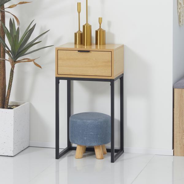 Mesa Consola com Gaveta Consola Moderna Mesa de Entrada com Pés de Aço 40x30x76 cm Madeira e Preto