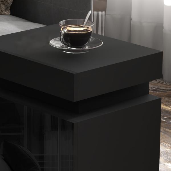 Mesa de Cabeceira com Luz LED Painel de Alto Brilho 2 Gavetas e Controlo Remoto para Dormitório 45x35x52 cm Preto