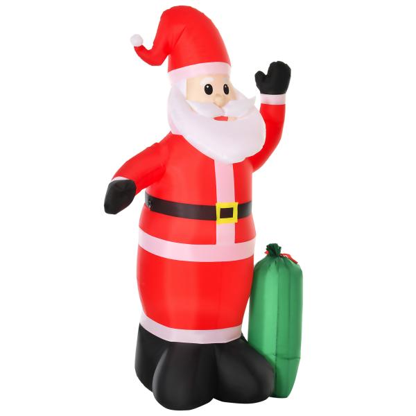 Pai Natal Insuflável com Saco de Presentes 3 Luzes LED IP44 e Inflador Elétrico Decoração de Natal para Interiores e Exteriores 148x85x240cm Vermelho e Verde