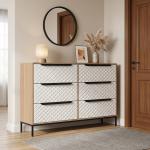 Cómoda com 6 Gavetas de Tecido Frentes com Padrão de Diamante Móvel de Arrumação 117,5x30x73,5 cm Madeira e Branco