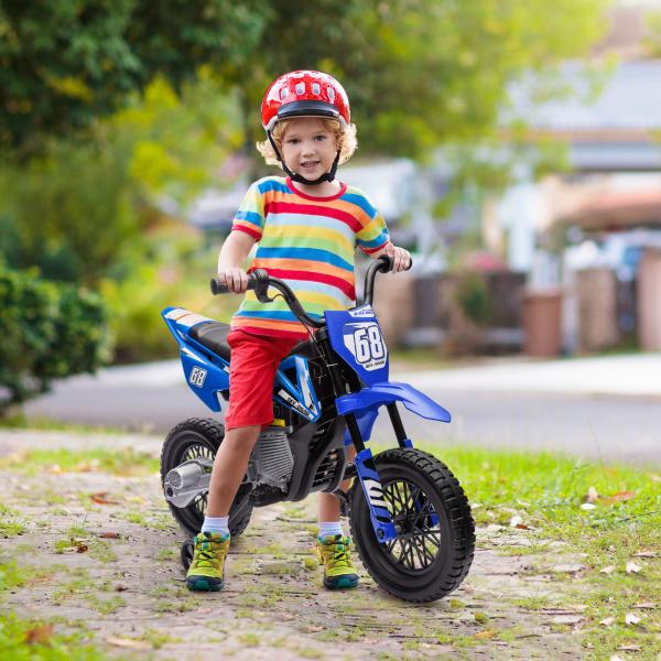 Mota Elétrica Infantil 12V com Música, Velocidade 2,4 - 5 km/h, Rodas Auxiliares, 107x56x70 cm, Azul