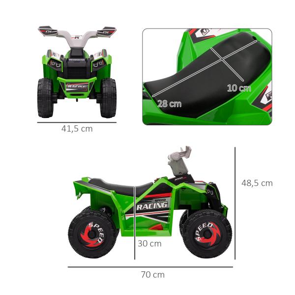 Quadriciclo Elétrico para Crianças Veículo Elétrico a Bateria de 6V com Velocidade de 2,5 km/h 70x41,5x48,5 cm Verde