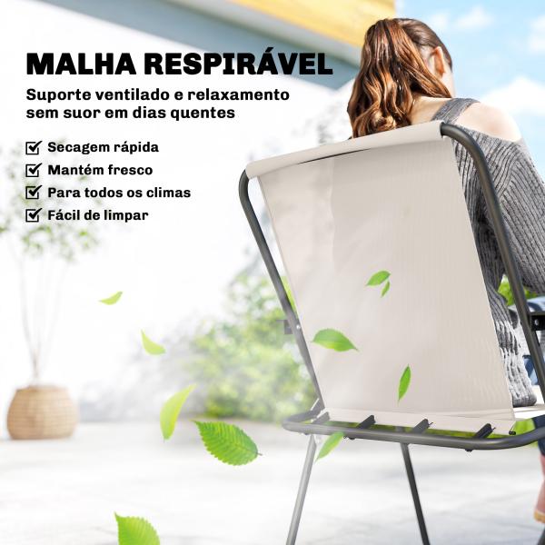 Conjunto de Mesa e Cadeiras de Jardim de 8 Peças com Chapéu de Sol 6 Cadeiras Dobráveis e Mesa de Vidro Creme e Cinza