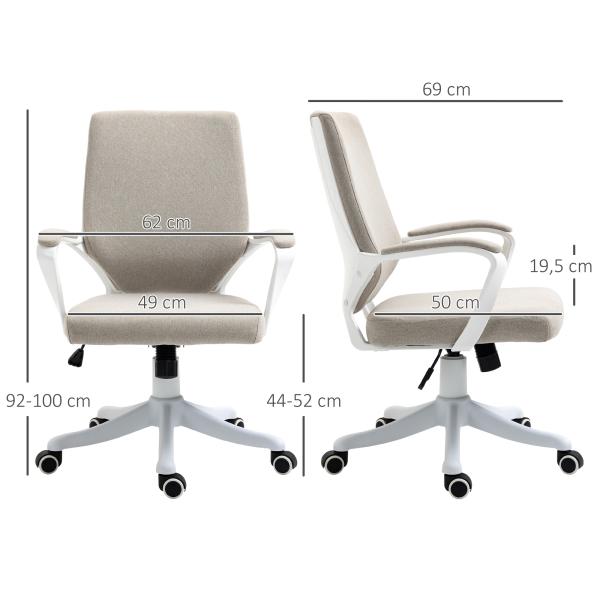 Cadeira de Escritório Ergonómica Giratória e com Altura Ajustável e Suporte Lombar 62x69x92 - 100 cm Bege