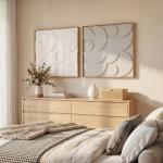 Decoração de Parede em Madeira 3D Conjunto de 2 Peças com 80 cm e Padrões Geométricos Branco