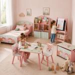 Baú de Brinquedos Organizador de Brinquedos para Crianças de 3 a 8 Anos com Estampado em Animaos 60x37x39 cm Rosa