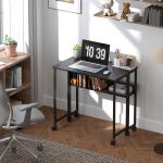 Secretária Dobrável com Rodas Prateleira e Bolso de Armazenamento Ideal para Espaços Pequenos 80x50x75 cm Preto