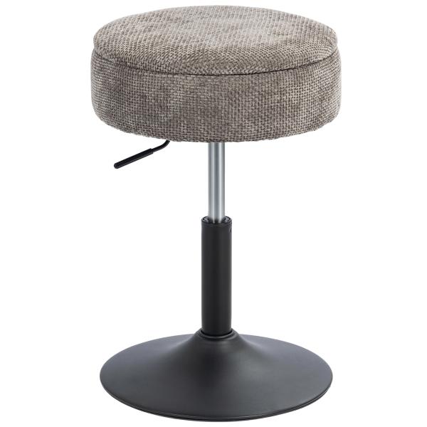 Banco de Bar com Armazenamento Altura Ajustável Giratório Estofado em Chenilla 39x39x49 - 65 cm Cinzento