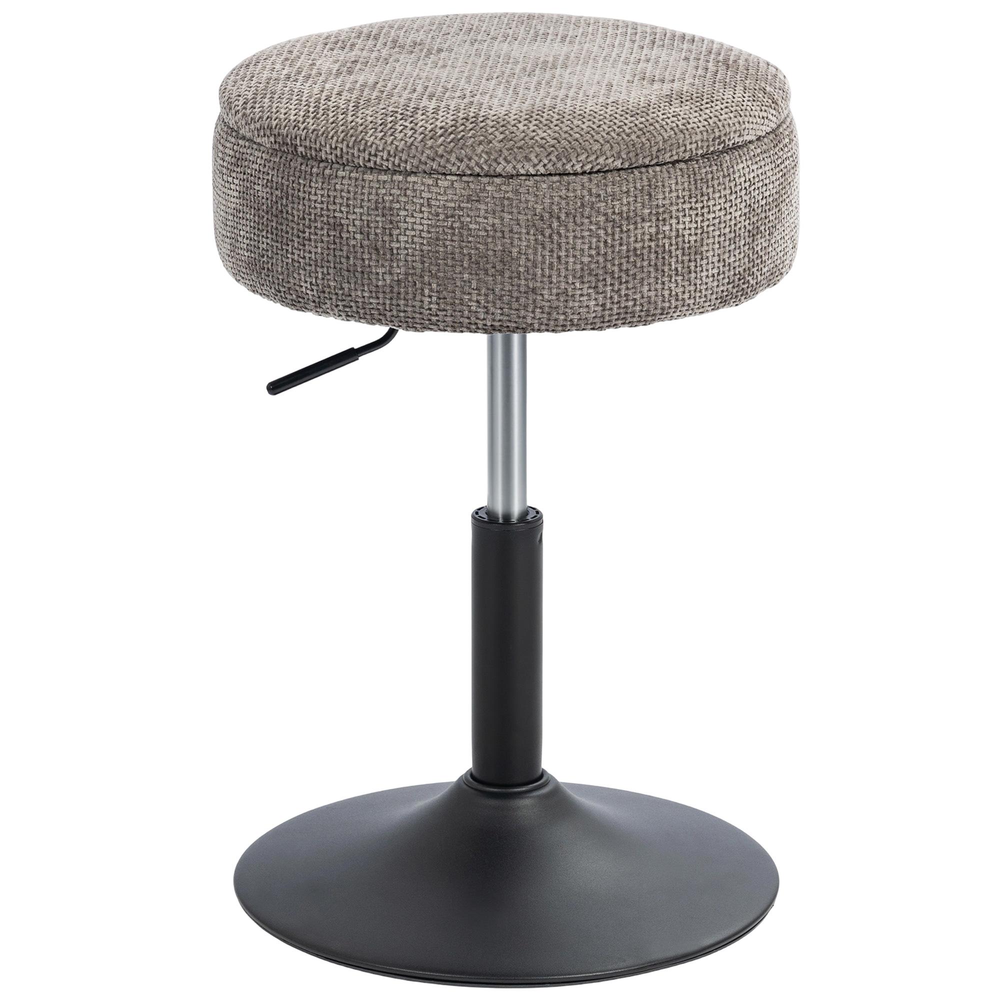 Banco de Bar com Armazenamento Altura Ajustável Giratório Estofado em Chenilla 39x39x49 - 65 cm Cinzento