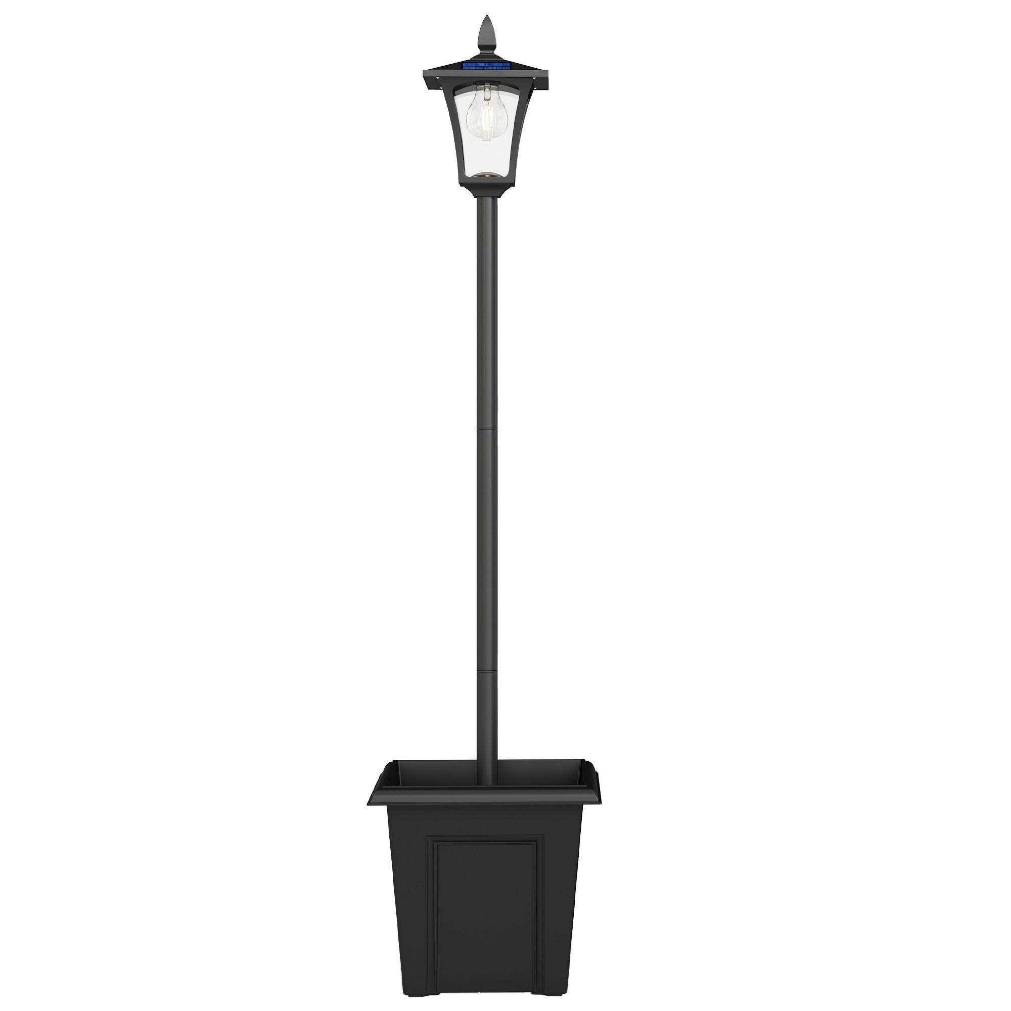 Candeeiro Solar Exterior de Jardim com Vaso Poste de Alumínio IP44 Ligação Automática 33x33x160 cm Preto