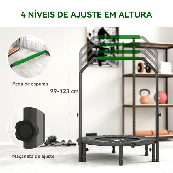 Trampolim Fitness Ø102 Trampolim Dobrável com Pega Ajustável em 4 Níveis Estrutura de Aço Verde