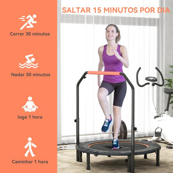 Trampolim Fitness Ø114 Trampolim Dobrável com Pega Ajustável em 4 Níveis Estrutura de Aço Preto e Laranja