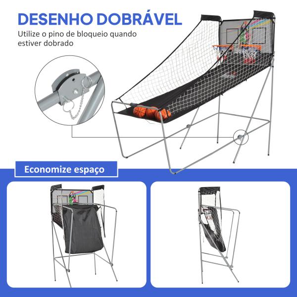Conjunto de tabelas de Basquetebol Dobráveis e Portáteis de aço Cor Preto e Branco 205x110x205 cm