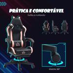 Cadeira Gaming com Orelhas Cadeira Gamer Reclinável com Altura Ajustável e Suporte Lombar 65x62x116 - 124 cm Preto e Rosa