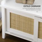 Banco Sapateira com 2 Portas de Vime Estilo Boémio Carga Máxima 130 kg para Corredor Entrada 80x35x45 cm Branco e Bege