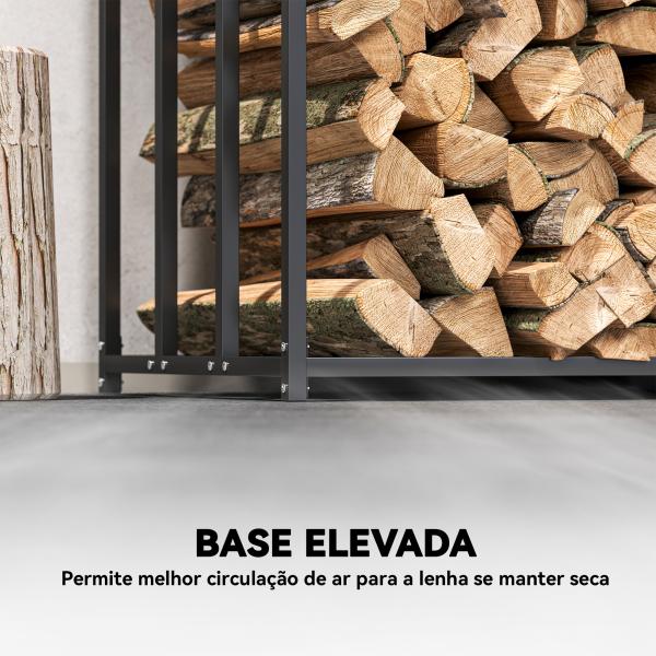 Suporte de Lenha Metálico para Exterior com Cobertura Impermeável, 186x70x185 cm, Preto