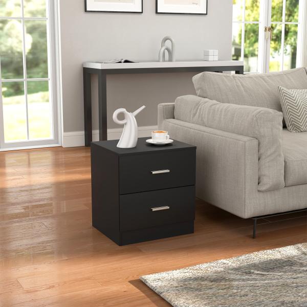 Mesa de Cabeceira Moderna com 2 Gavetas para Sala Quarto Capacidade 30 kg 45x39,5x49 cm Preto