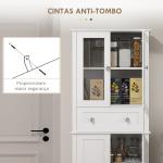 Armário de Cozinha Móvel Auxiliar de Cozinha com 2 Portas de Vidro Gaveta e Prateleiras Ajustáveis 61x35x168,5 cm Branco