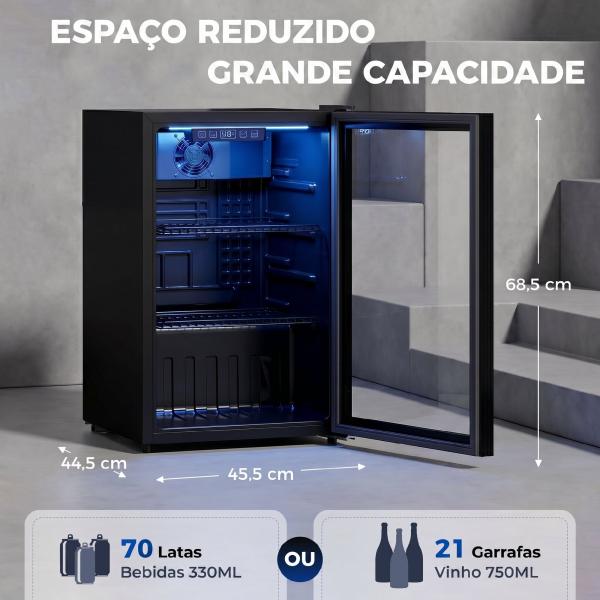 Frigorífico de Bebidas 70 L com Porta de Vidro Duplo Iluminação LED 2 Prateleiras Ajustáveis para 70 Latas