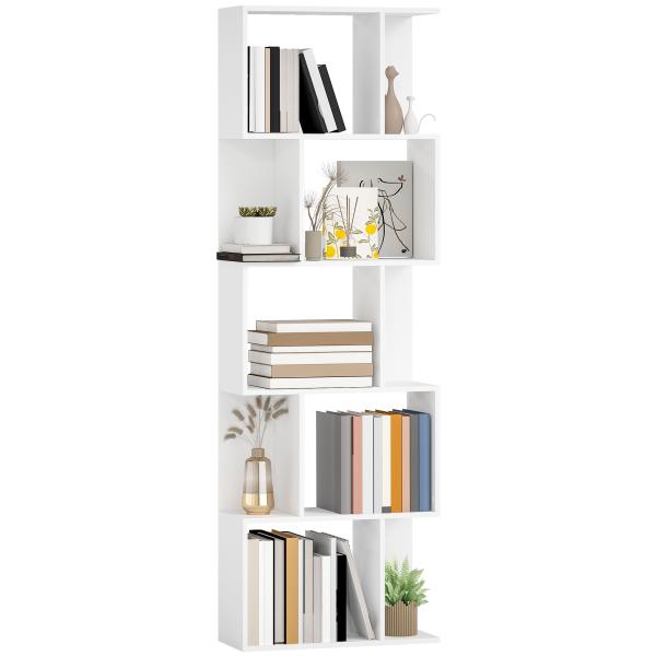 Estante de 5 Níveis em Forma de S com 10 Prateleiras para Quarto Escritório Sala 60x24x184,5 cm Branco