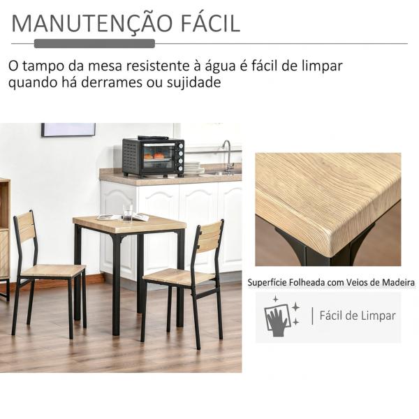 Conjunto de Mesa e 2 Cadeiras de Jantar, 3 Peças, para 2 Pessoas, 120 kg, Madeira Natural