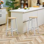 Conjunto de 2 Bancos Altos de Cozinha Bancos de Bar com Pés de Aço e Apoio para os Pés 32,5x32,5x65cm Madeira e Branco