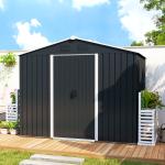 Abrigo de Jardim de 3,6 m² 236x174x190 cm para Armazenamento de Ferramentas com Portas de Correr e 4 Janelas de Ventilação Cinza