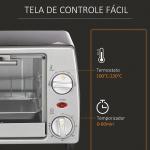 Mini Forno Elétrico de 10 Litros 750W com Temperatura até 230 °C Temporizador 60 Minutos Bandeja e Grade 36,5x26x22cm Preto e Prata
