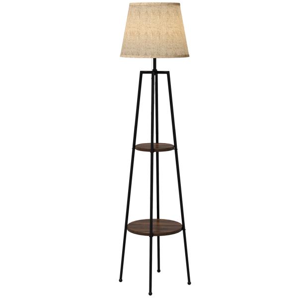 Candeeiro de Pé com 2 Prateleiras Soquete E27 40 W Abat - Jour Têxtil 42x42x166 cm Preto