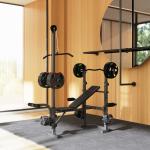 Banco de Musculação Multifuncional Inclinável Banco de Pesos com Suporte para Barra Ajustável Extensão de Pernas 106x155x202 cm Preto